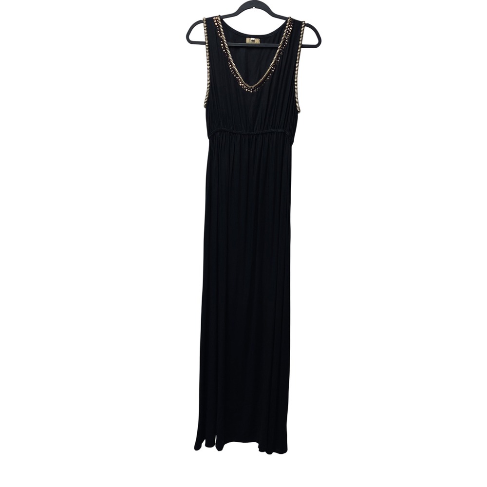 Skemo Maxi Dress L Black Beaded Sequin Boho Loungewear Grecian Artisanal Y2K